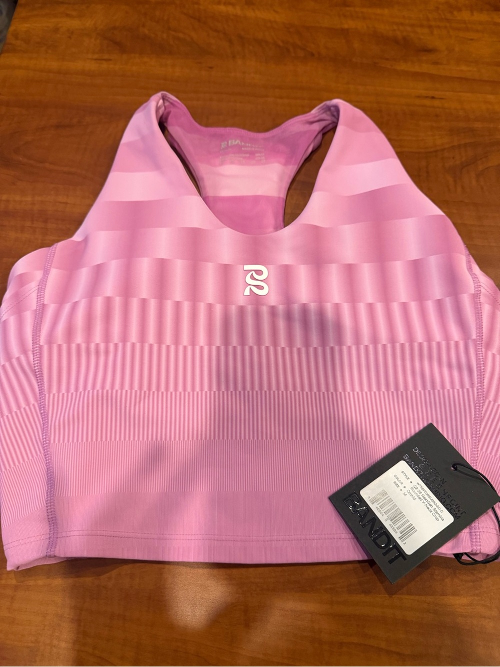 Bandit Pink Striped Racerback Sports Crop Tank